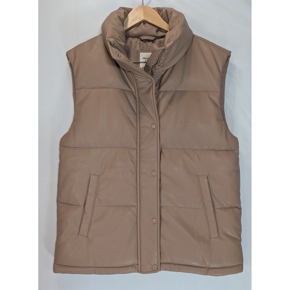 Abercrombie & Fitch Jackets & Blazers - Abercrombie & Fitch Vegan Leather Puffer Vest Tan Brown Womens Medium AF Puffer